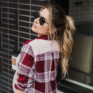 Sidalee wine plaid button down top